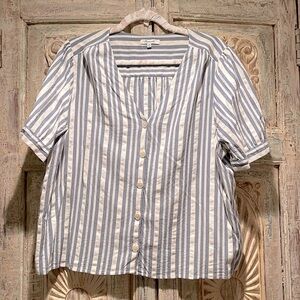 NWOT Madewell Plaza Button-Front Shirt in Stripe /3X, Blue & White/